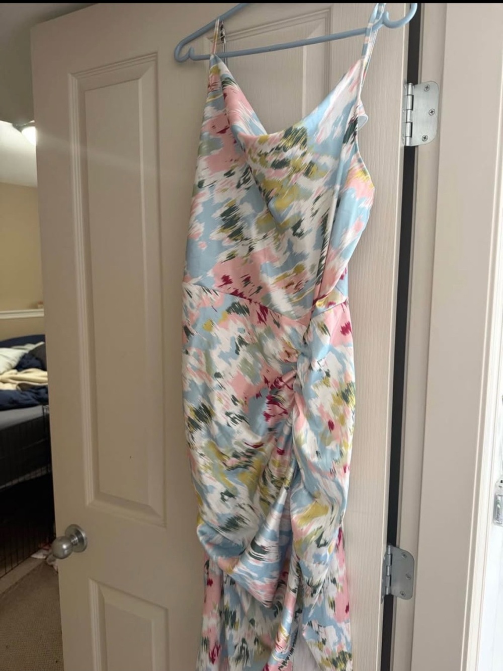 Floral Watercolor Slip Dress - Light Blue & Pink